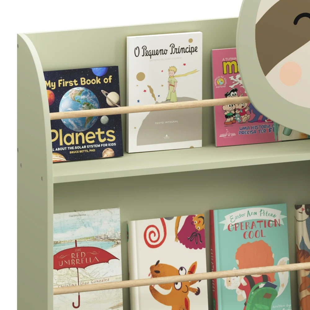 Orraves Sloth Kids Bookshelf, Front-Facing Toddler Book Display Rack with 3 Tiers, Cute Animal Design, Wooden Nursery Bookshelf for Playroom, Bedroom & Reading Corner, Safe & Sturdy Storage Organizer