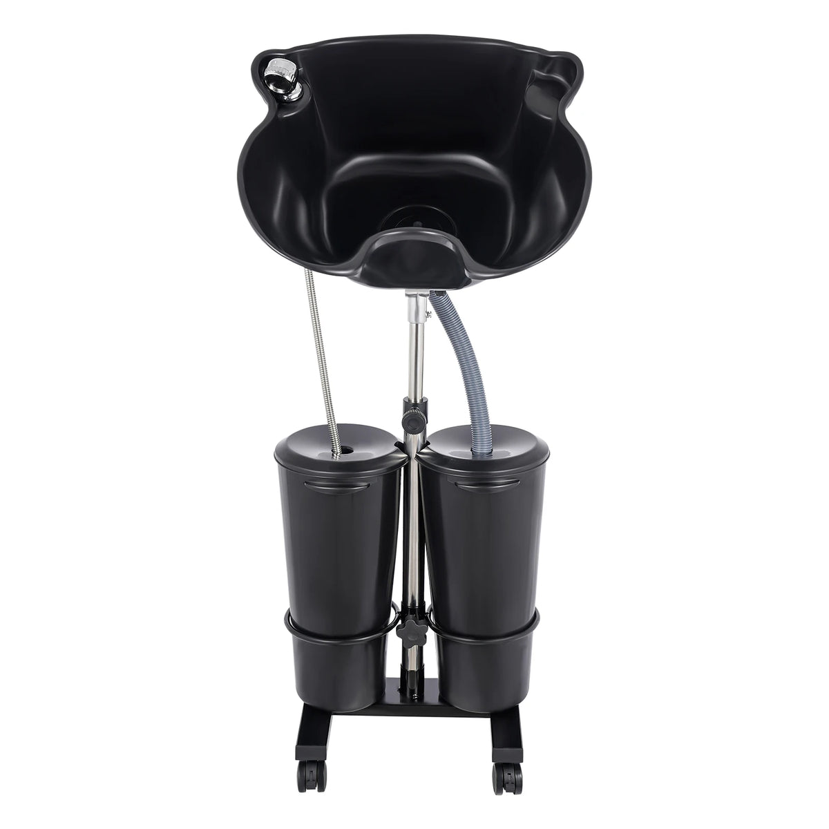Portable Shampoo Basin with 2 Water Buckets, 30cm Deep Salon Hair Washing Sink, Adjustable Height Angle Mobile Shampoo Bowl Unit