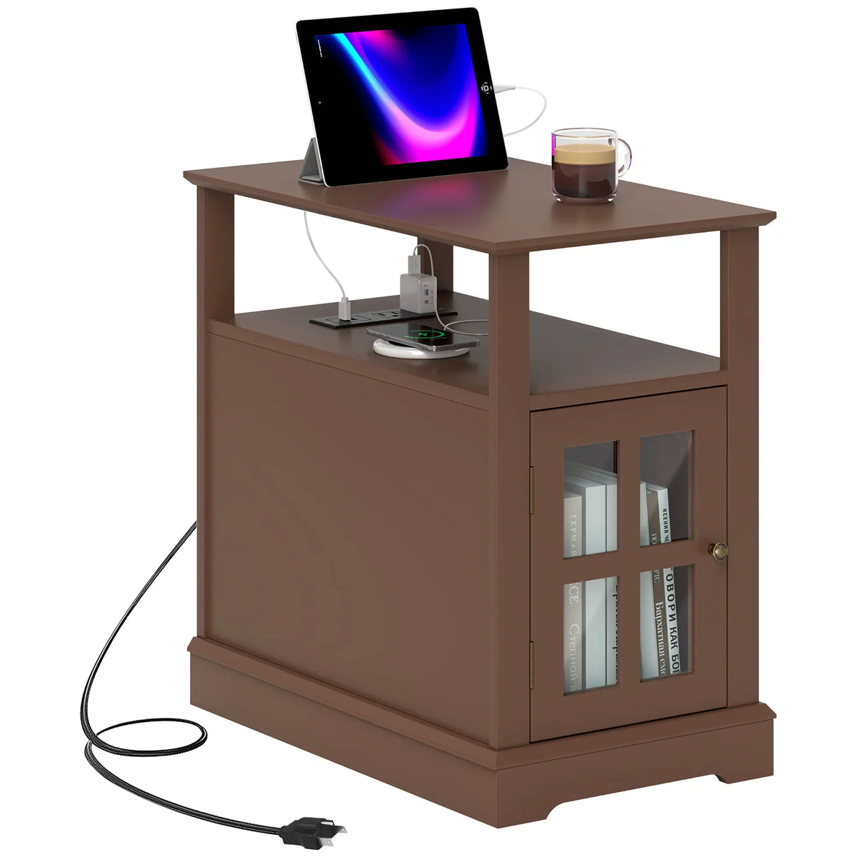 HOMCOM End Table With Charging Station USB Ports And Storage