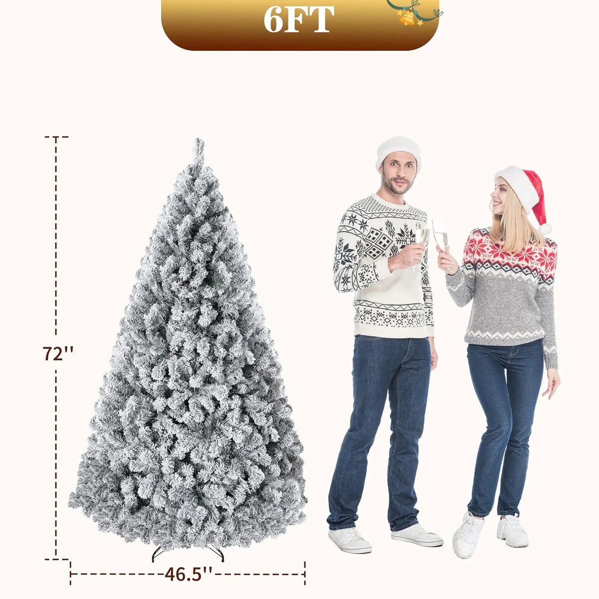 Snow Flocked Pre Lit Artificial Christmas Tree with 400 Built In Lights 6 FT or 7.5 FT PVC Branch Tips Hinged Design Flame Retardant Material Sturdy Base Indoor Xmas Decor