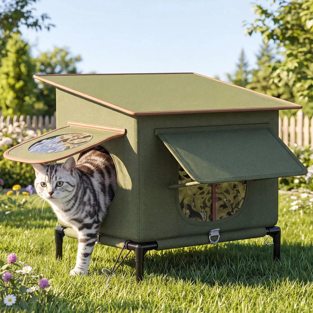 YITAHOME Heated Outdoor Cat House with Heating Pad for Winter, Green