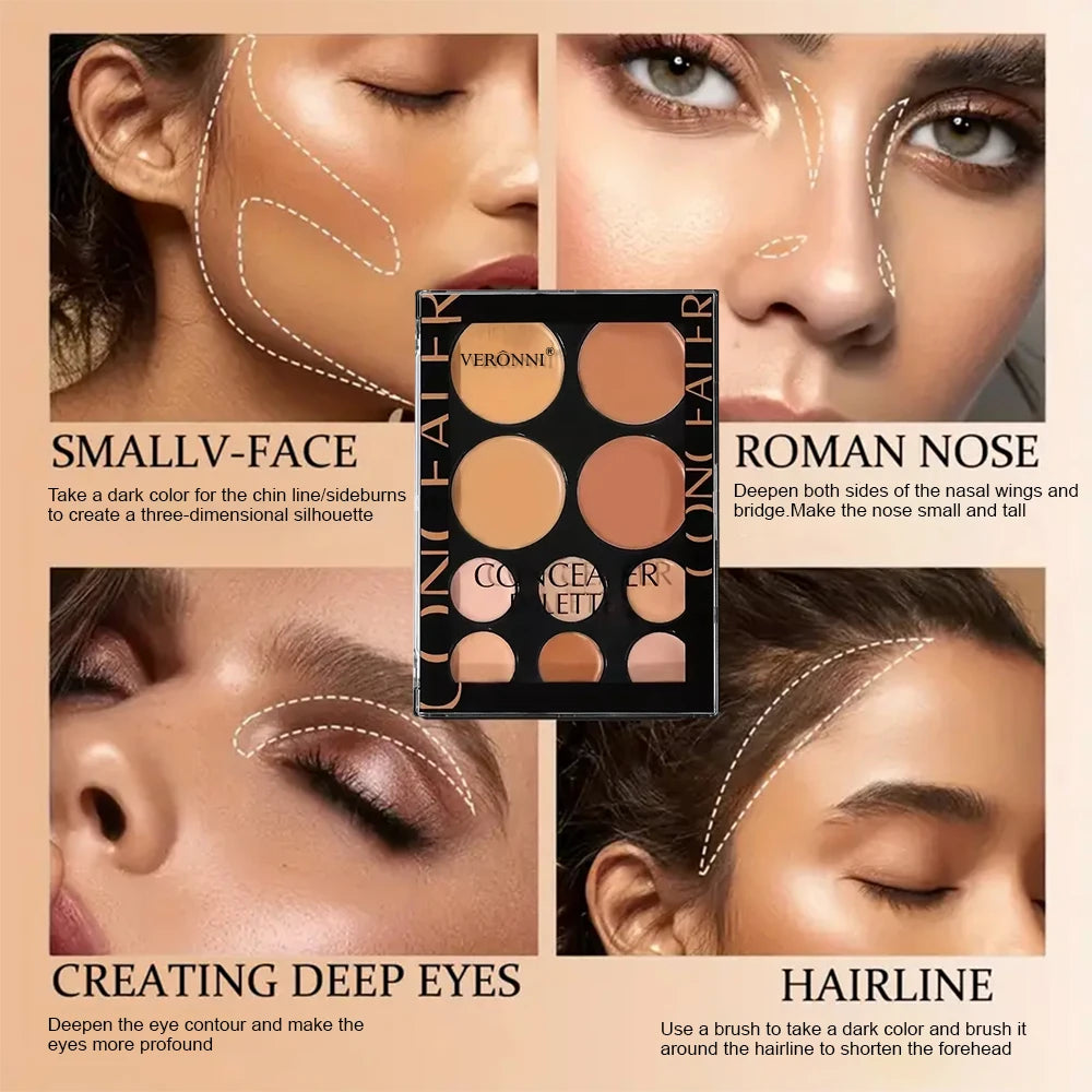 VERONNI Cream Contour Concealer Palette With Brush, Highlighter And Bronzer