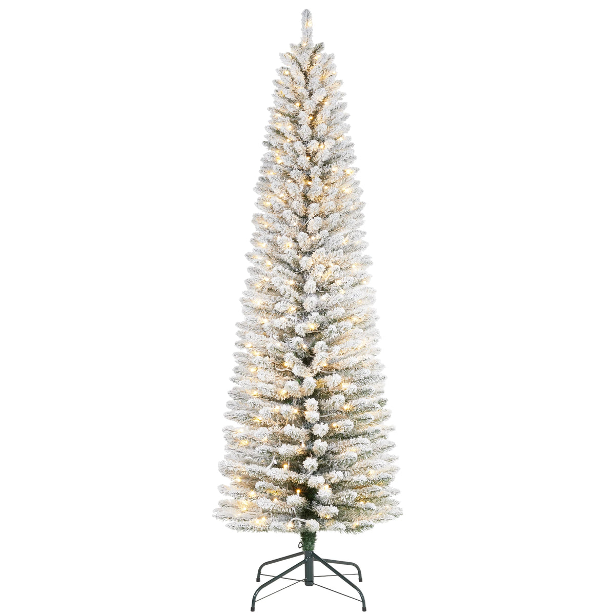 6-9FT Pencil Christmas Tree Pre-Lit Frosted Artificial Tree Skinny Xmas Trees Holiday Decoration, with LED Light and Metal Base 2026 Saving Holiday Decor for Home, Office, Indoor/Outdoor Use 6FT Artificial Christmas Tree