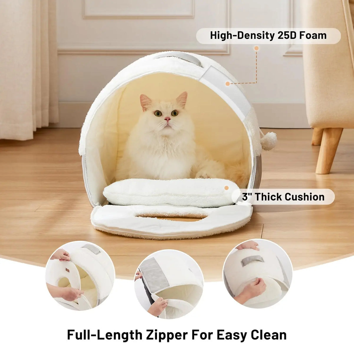 ZOMISIA 2in1 Cat Bed Cave for Indoor Cats Enclosed Bed with Washable Pillow
