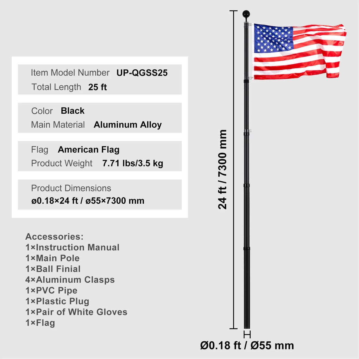 VEVOR Aluminum Flagpole Kit With American Flag For Yard