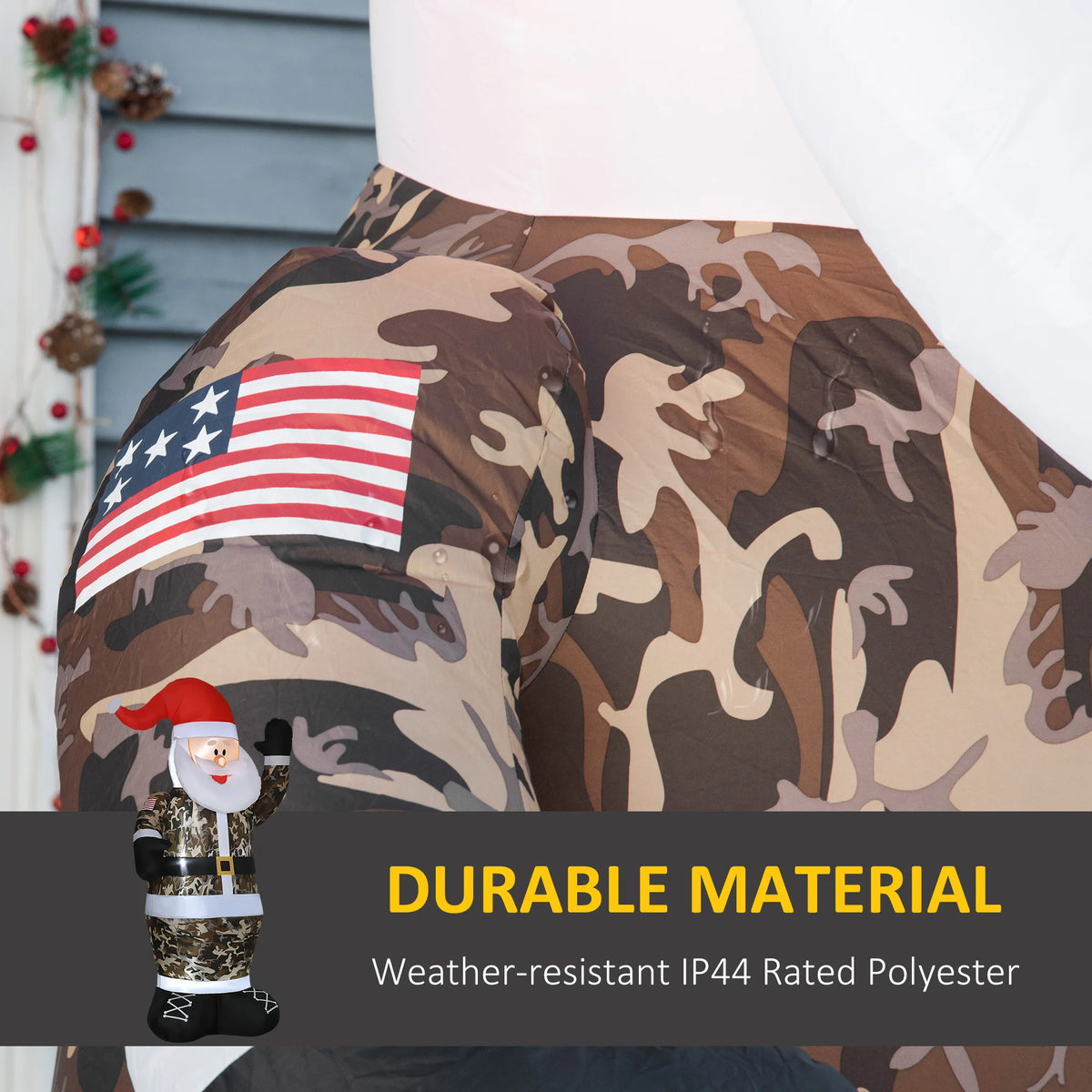 HOMCOM 8' Christmas Inflatables Outdoor Decorations Santa Claus Wearing Camouflage, Blow-Up Yard Christmas Decor with LED Lights Display
