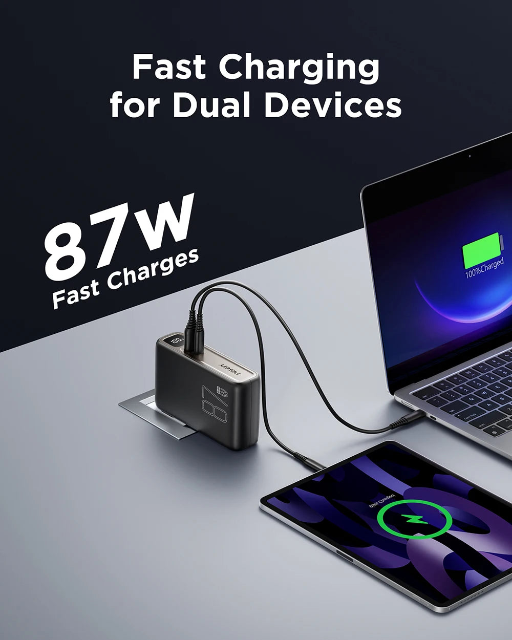 PISEN GaN Hybrid Power Bank With Wall Plug Fast Charger