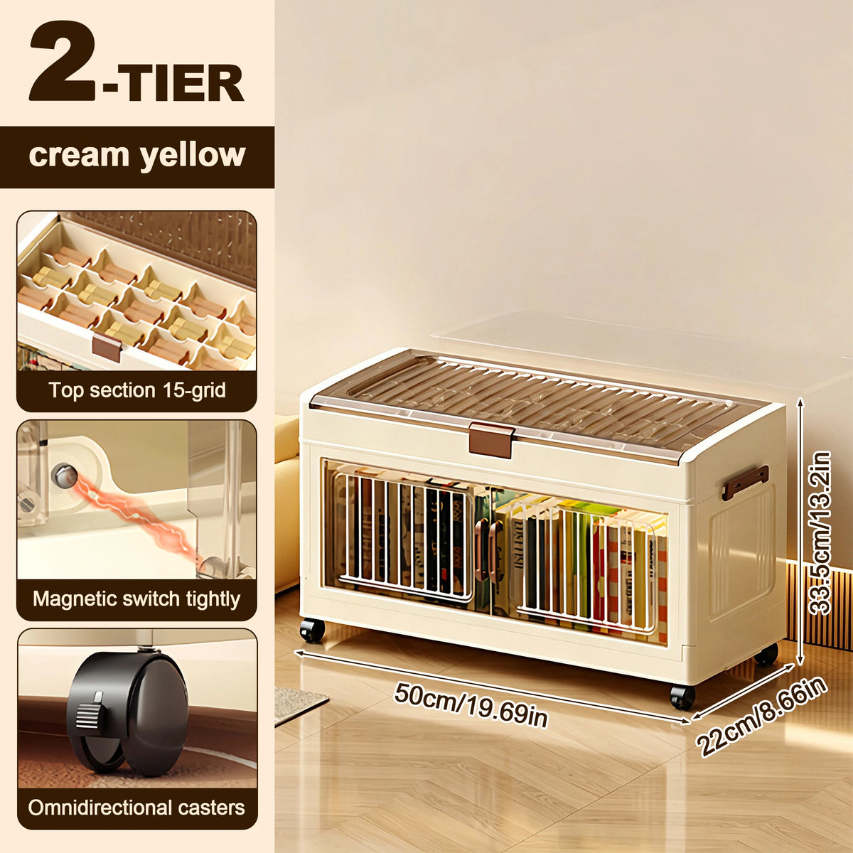 50cm Wide Foldable Storage Cabinet Home Cabinet With Wheels Magnetic Door Home Bedroom Kitchen Plastic Storage Cabinet