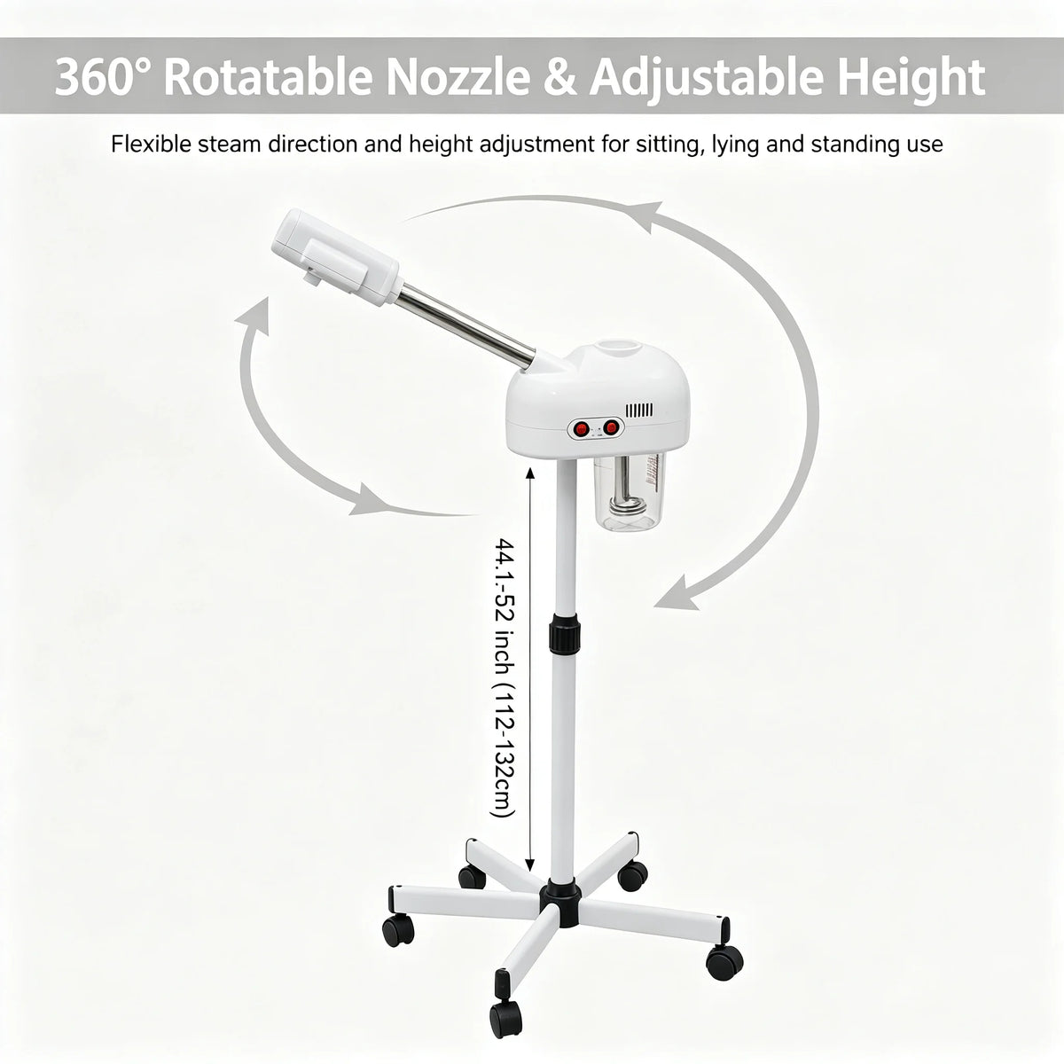 Facial Steamer 800W with Ozone-Ion Steam, 360° Rotatable Design for Salon & Home Spa, Professional Skin Care Machine with 0.2Gal Tank & Adjustable Height, White