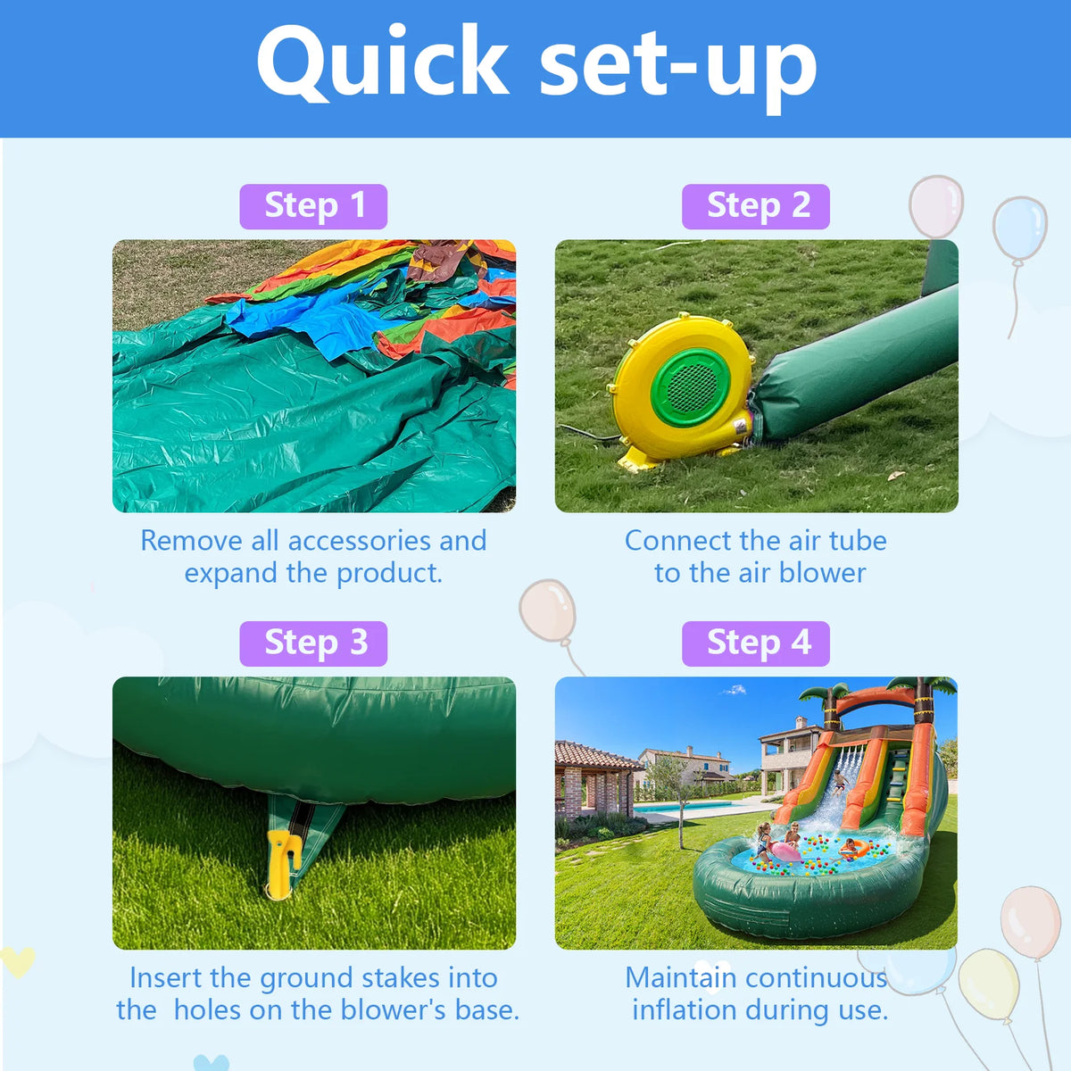 VANCEN Portable Jungle Inflatable Water Slide And Play Center