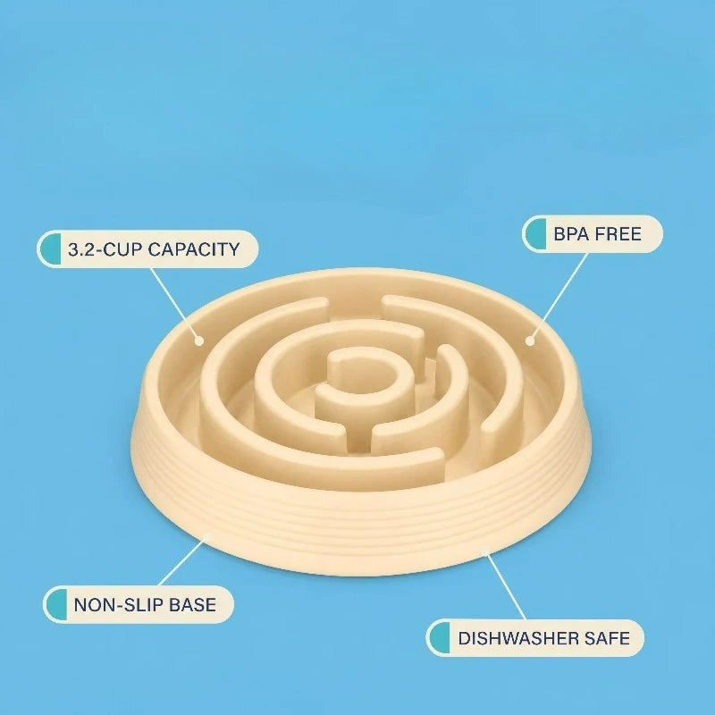 3.2-Cup Silicone Slow Pet Feeder for Dogs and Cats, Beige