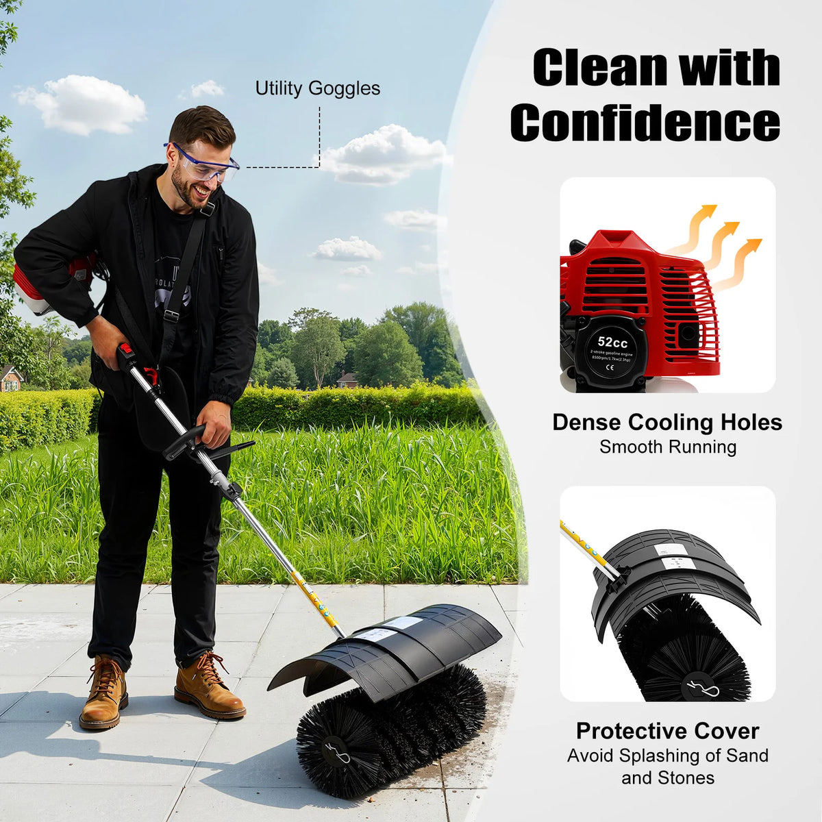 Gas Powered Walk Behind Sweeper for Lawn and Driveway Cleaning