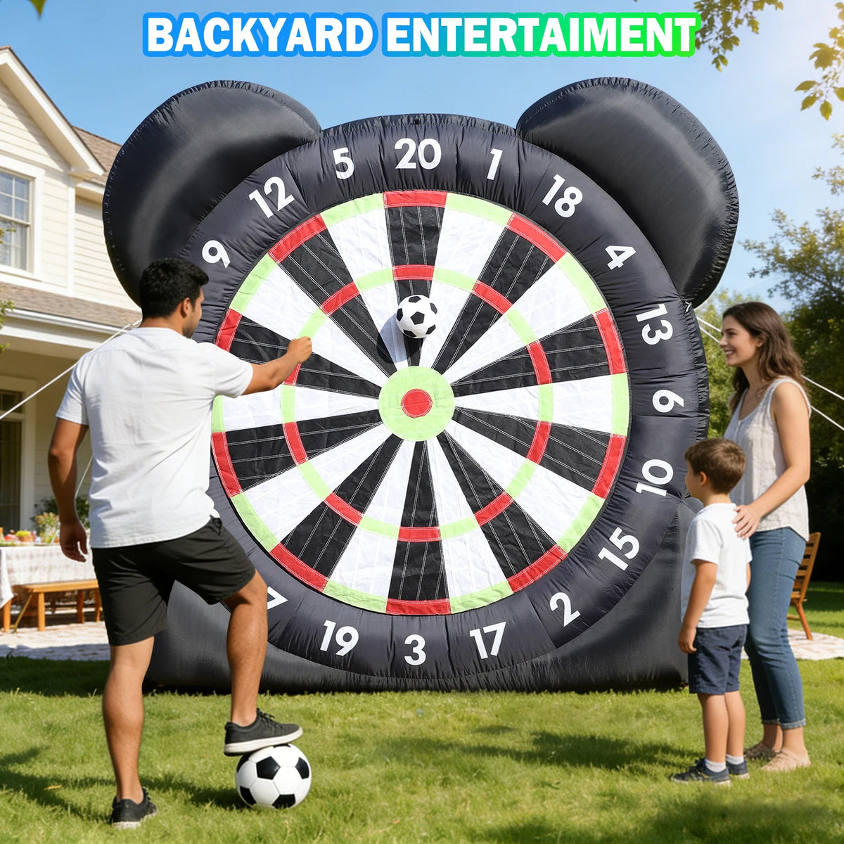 Large Inflatable Football Target for Courtyard Outdoor Football Dartboard Indoor Training Kick Goal with Fan And Ball Included