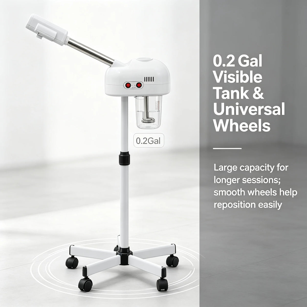 Facial Steamer 800W with Ozone-Ion Steam, 360° Rotatable Design for Salon & Home Spa, Professional Skin Care Machine with 0.2Gal Tank & Adjustable Height, White