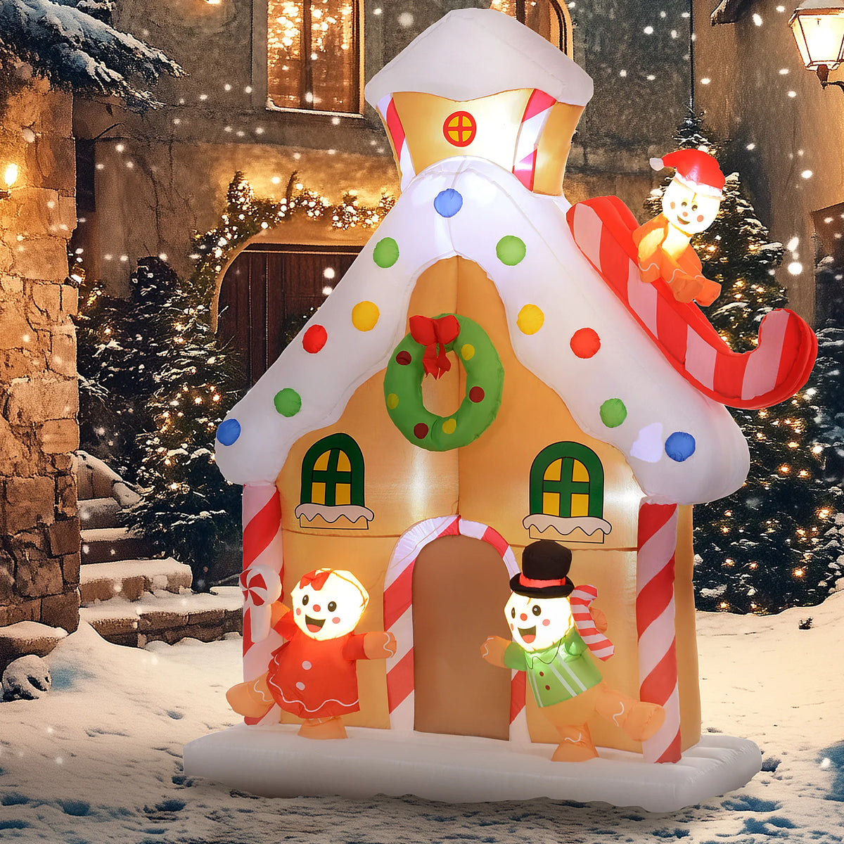 Outsunny 7FT Christmas Inflatable Gingerbread House, Giant Christmas Inflatables, Huge Blow Up Christmas Decorations with Built-in LED Lights for Indoor, Outdoor, Yard, Party