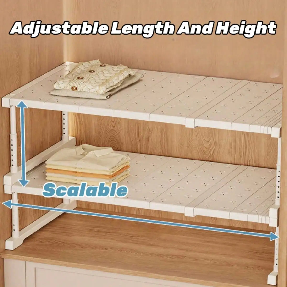 Expandable Closet Tension Shelf Modern White Metal Wardrobe Storage Rack Organizer Unit Height Adjustable DIY Cupboard Dividers Separators For Kitchen Bathroom Bedroom Cabinet Housewarming Gift