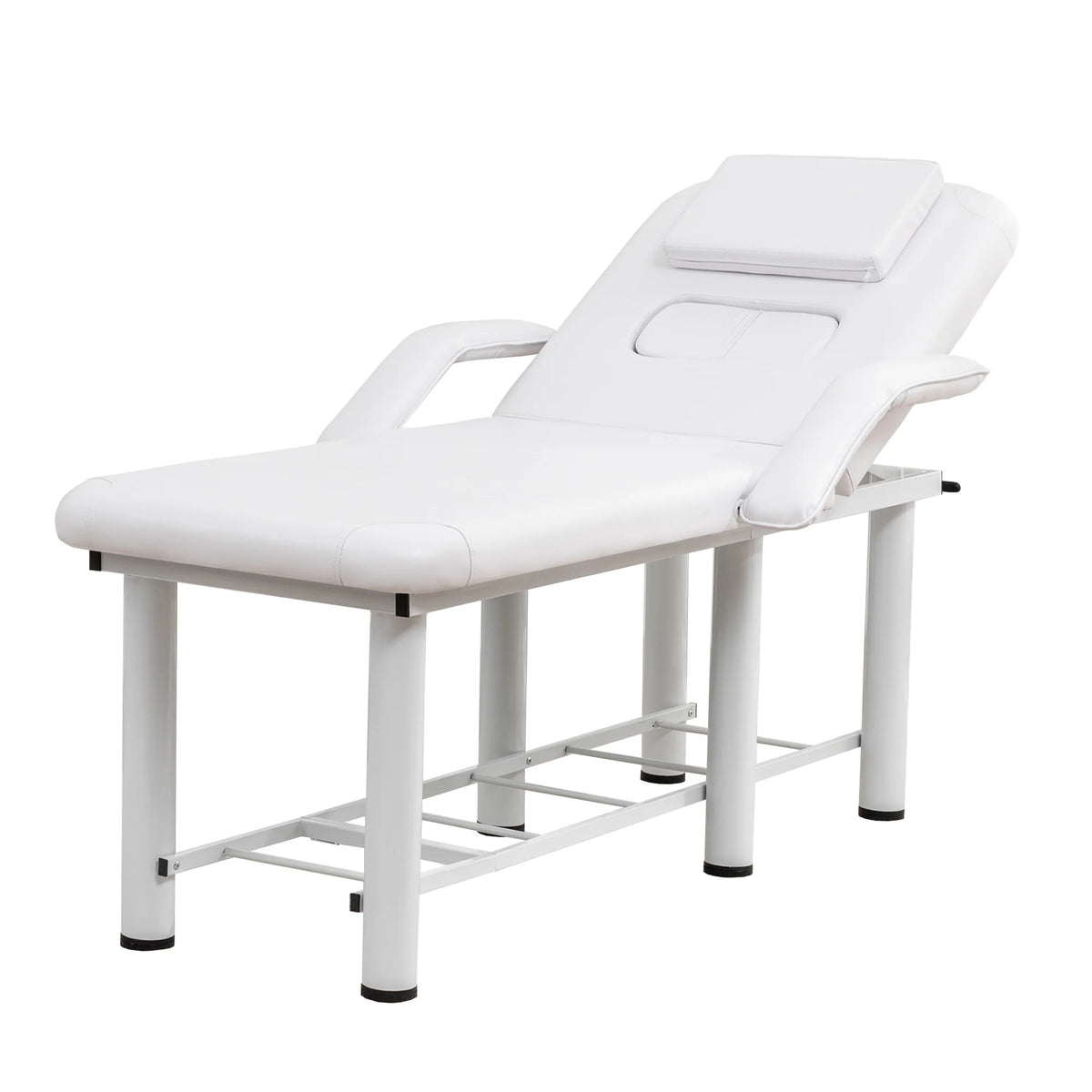 Professional Beauty Bed with Removable Headrest Breast Cushions Armrests and Storage Shelf for Massage Facial Tattoo Spa White