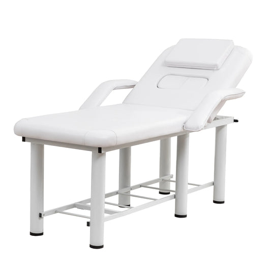 Professional Beauty Bed with Removable Headrest Breast Cushions Armrests and Storage Shelf for Massage Facial Tattoo Spa White
