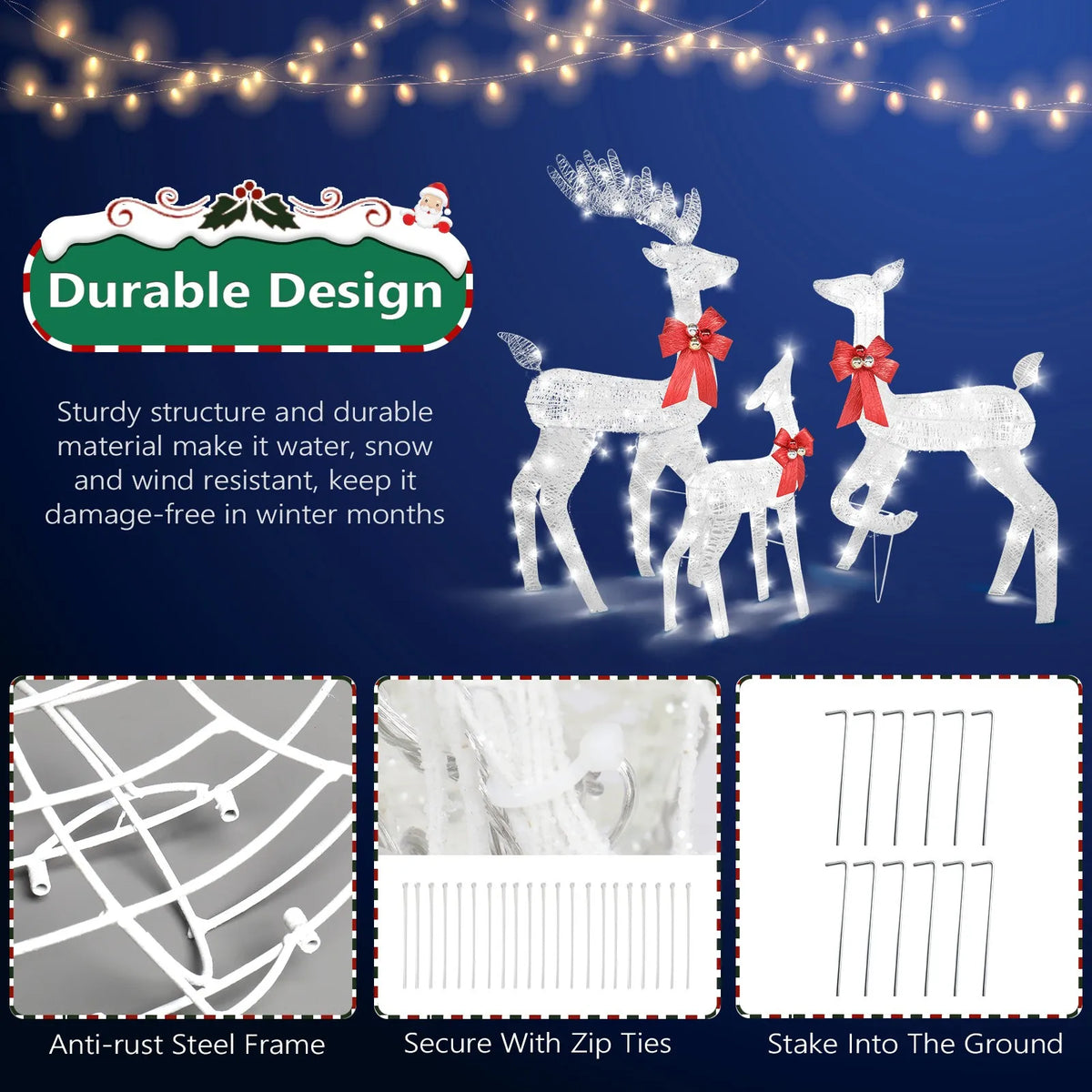 3PCS Christmas Reindeer Family with Lights Deer Set for In/Outdoor Holiday Decor