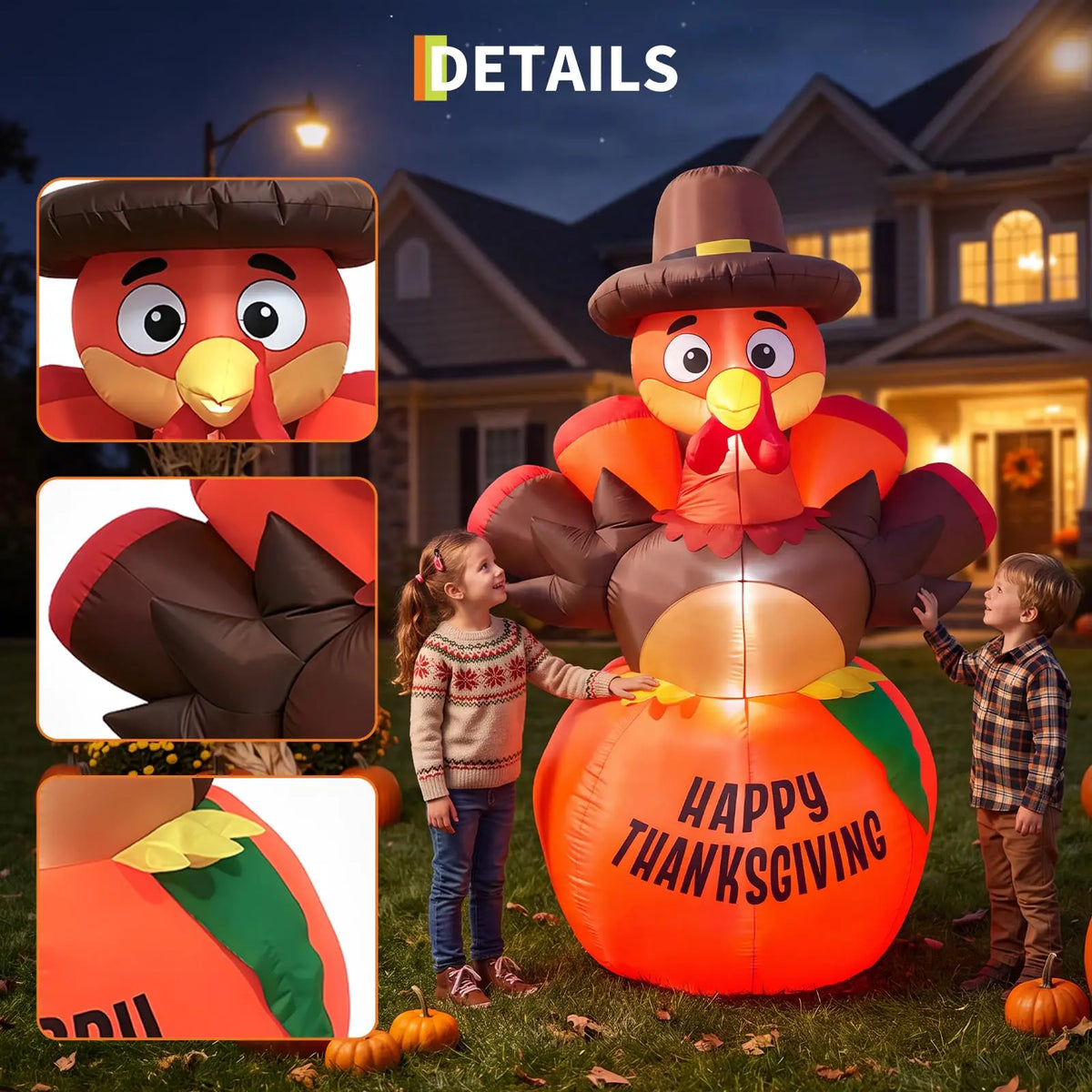 6 FT Thanksgiving Inflatable Outdoor Decoration Pumpkin and Turkey Design with 7 LED Lights Weather Resistant Polyester for Yard Garden Porch Party Indoor Display Holiday Festival Decor
