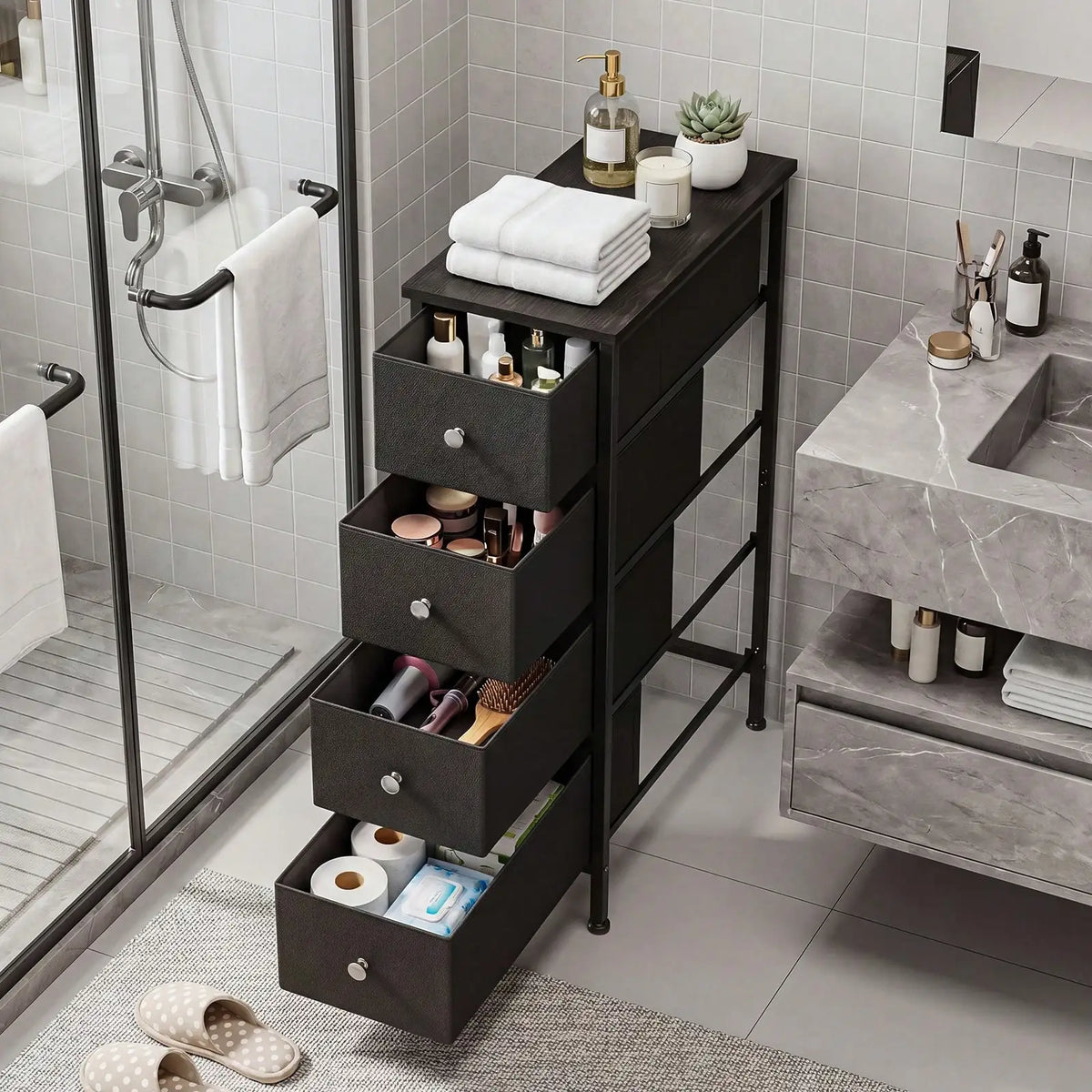 Four Drawer Bathroom Storage Organizer Cabinet For Laundry Rooms
