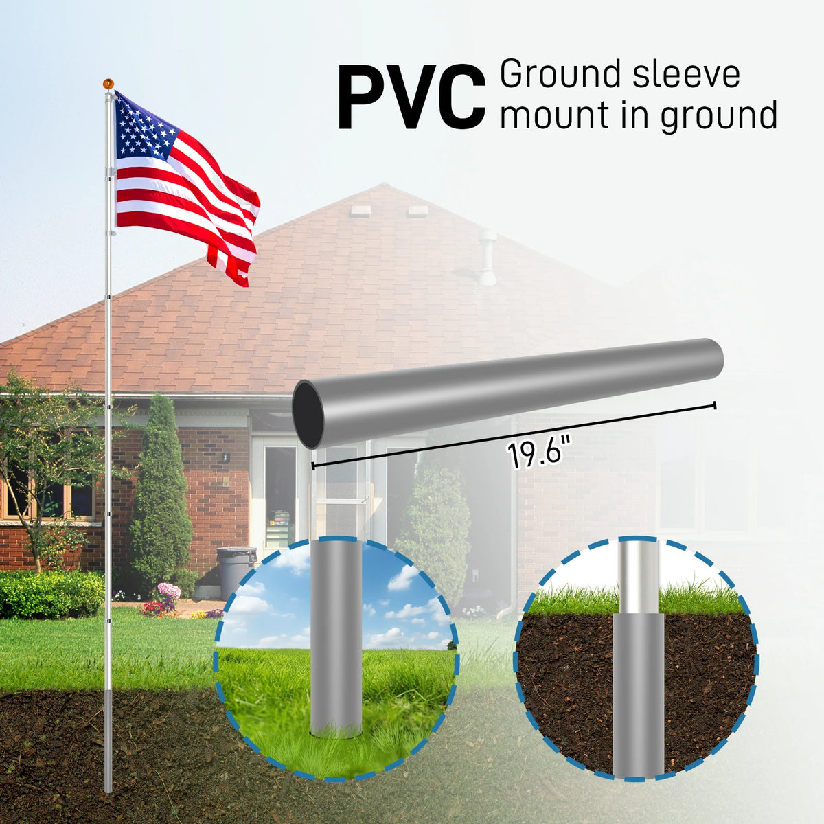 Heavy Duty Aluminum Telescopic Flag Pole Kit With American Flag