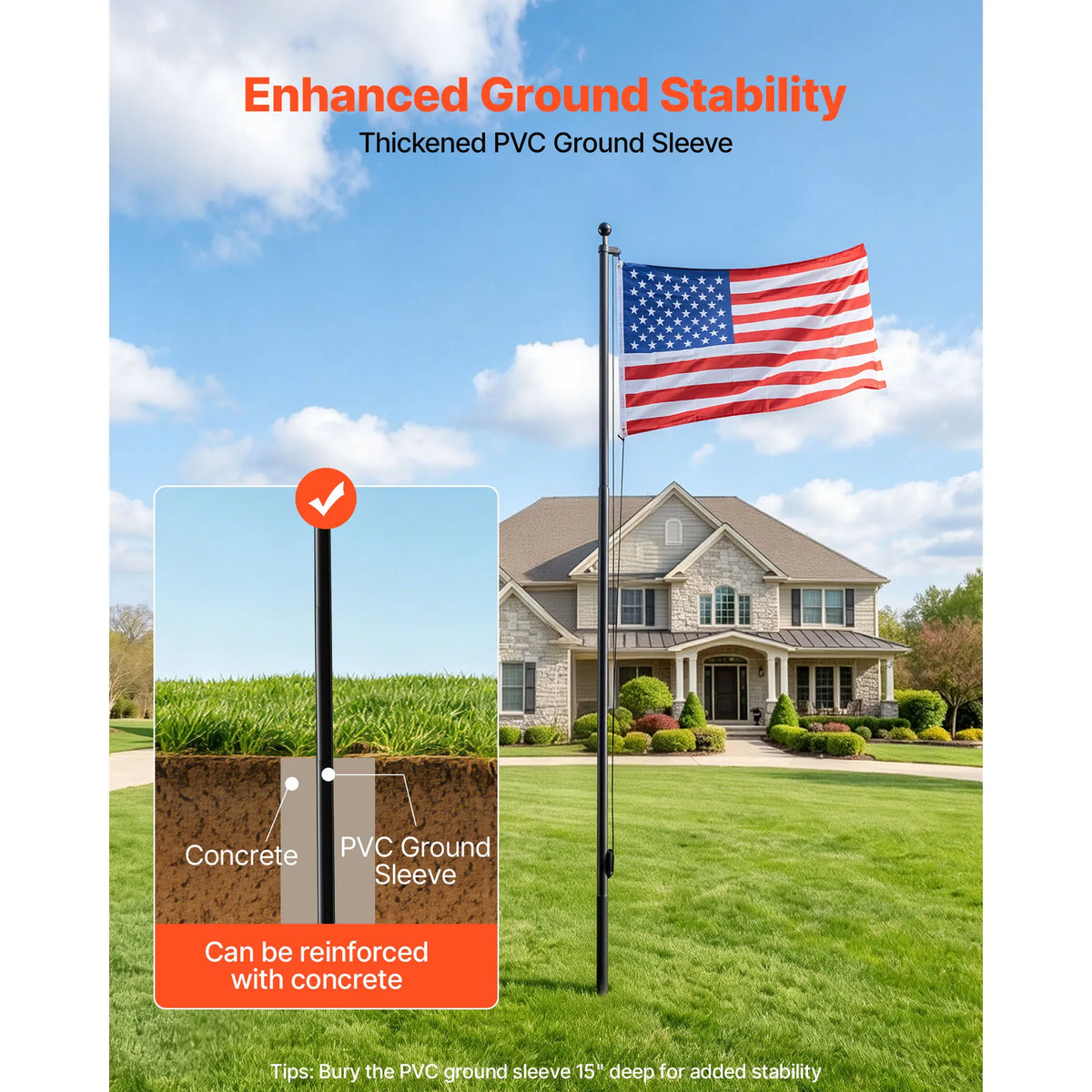 VEVOR Aluminum Flagpole Kit With American Flag For Yard