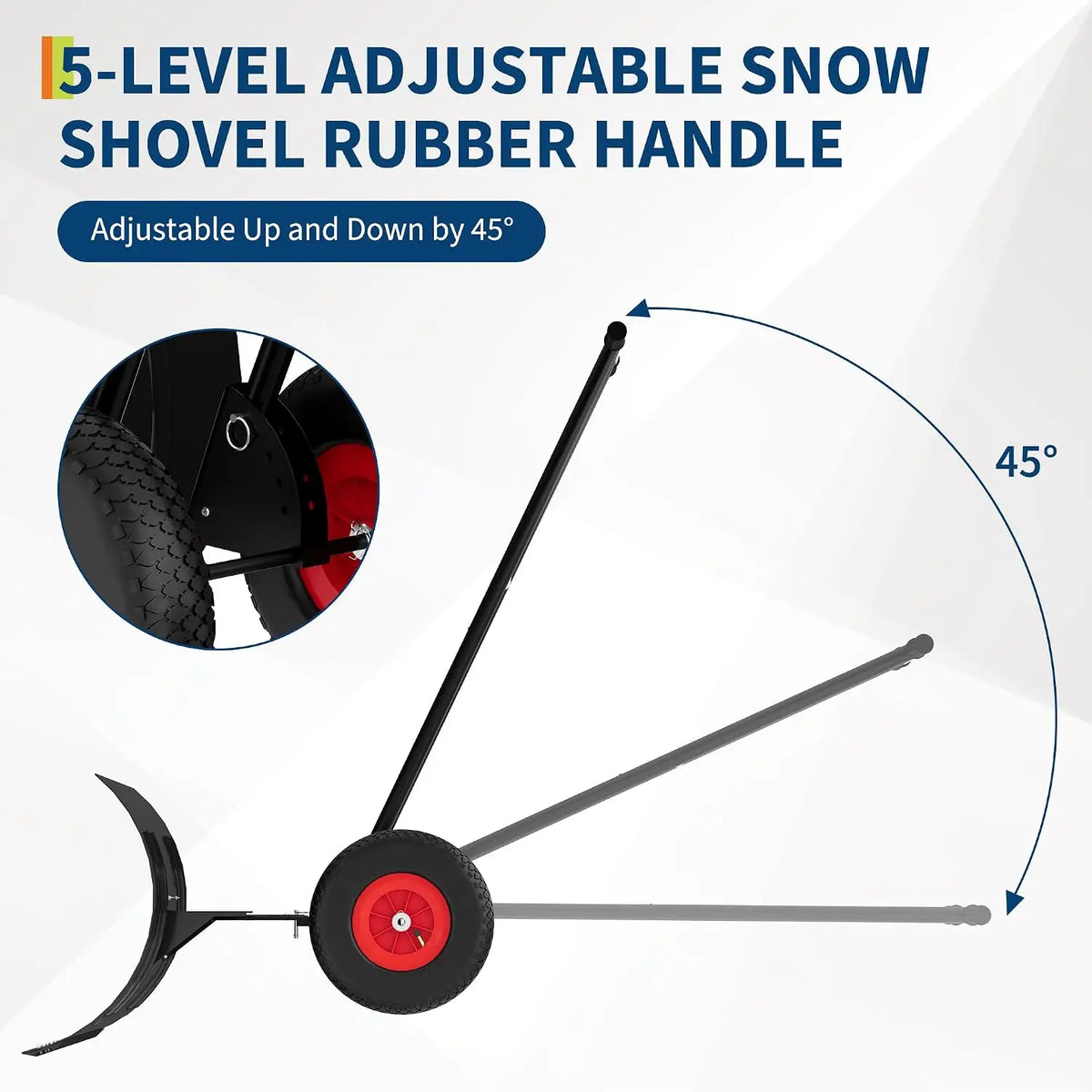 Wheeled Metal Snow Pusher with Adjustable Handle for Driveway Clearing