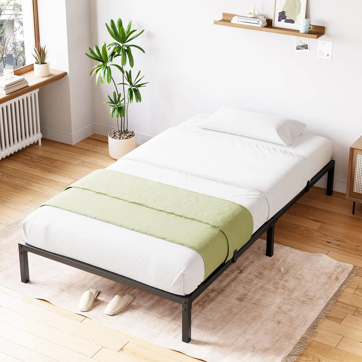Twin/Full/Queen Size Metal Platform Bed Frame, Noise Free Anti-sliding Metal Slats, Heavy Duty Mattress Foundation with under Storage Space, 1000LBS Capacity, No Box Spring Needed
