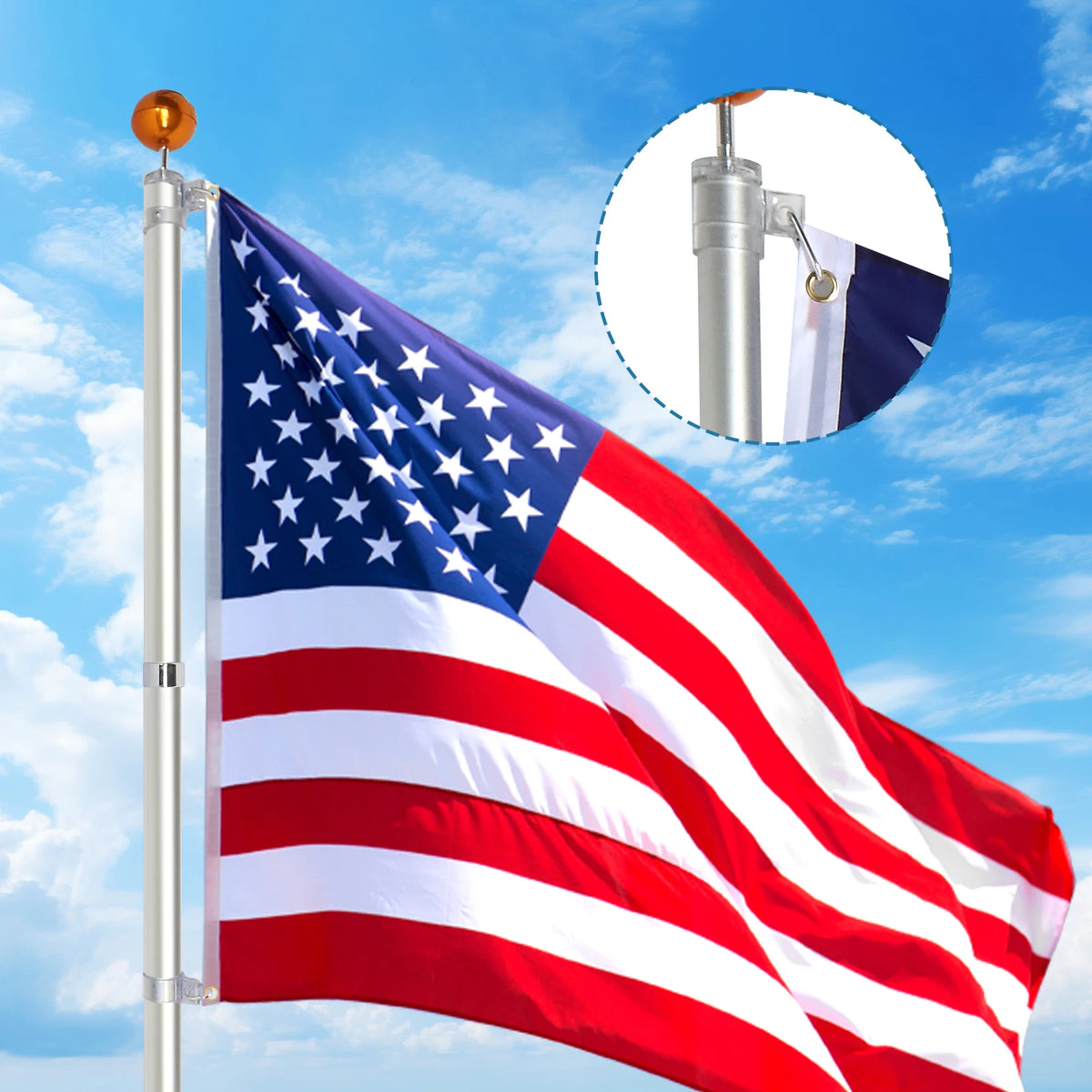 Heavy Duty Aluminum Telescopic Flag Pole Kit With American Flag