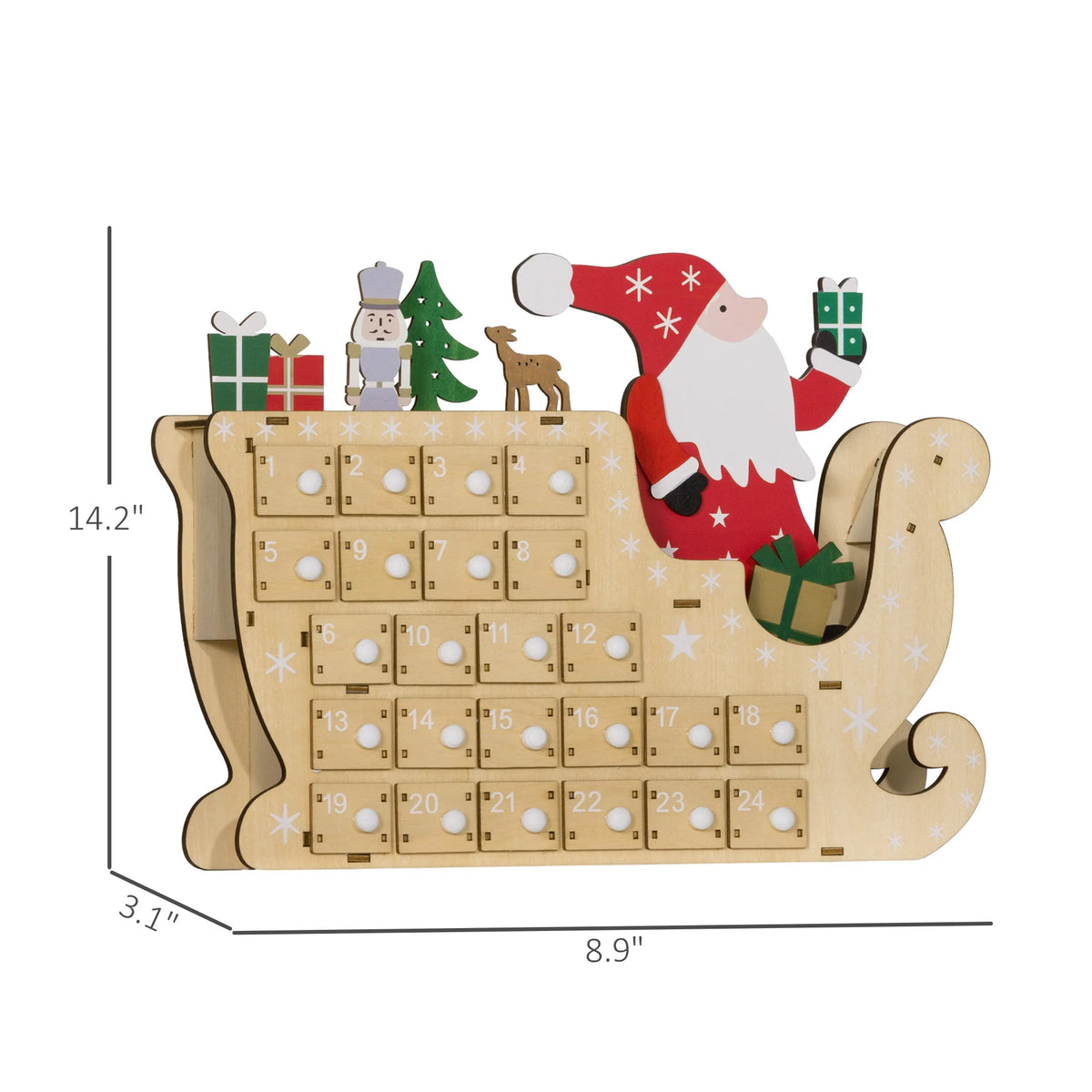 HOMCOM Christmas Advent Calendar with 24 Countdown Drawers, Reusable Wooden Holiday Decoration Xmas Gift for Kids Adults, Natural Wood