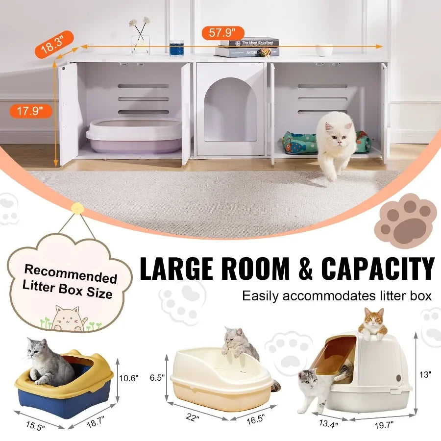 VEVOR Cat Litter Box Enclosure Wooden Litter Box Furniture Hidden White