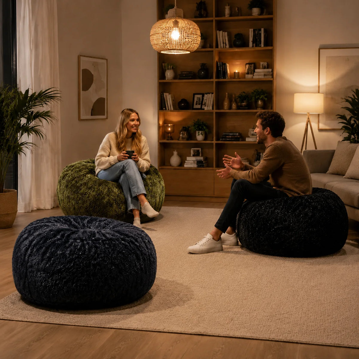 Fluffy Faux Fur Bean Bag Chair With Rebound Memory Foam
