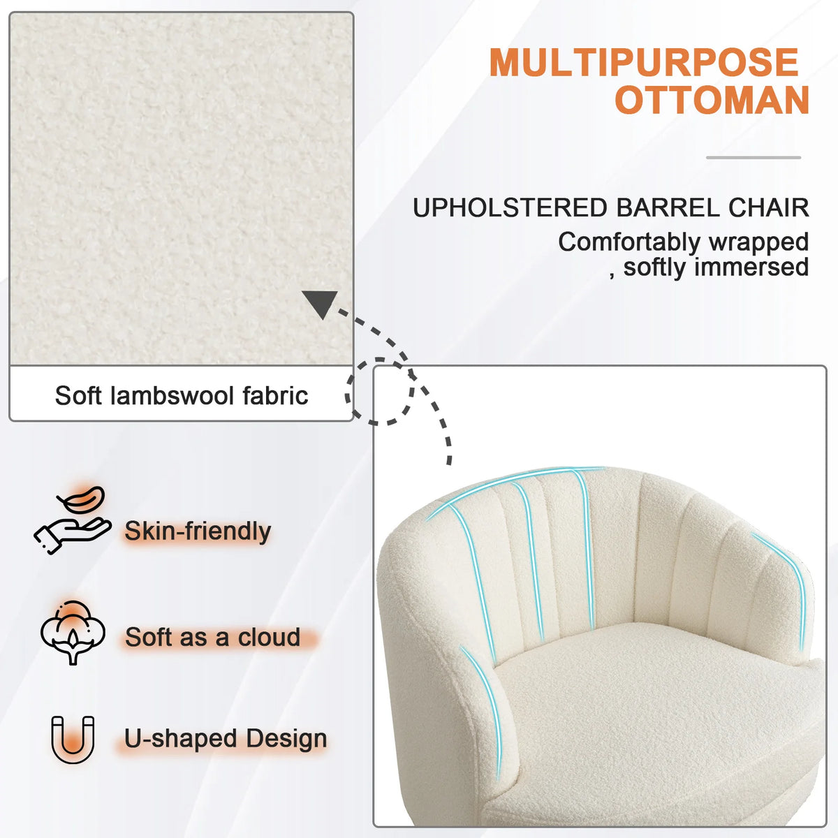 EBELLO Modern Swivel Accent Barrel Chair With Curved Back