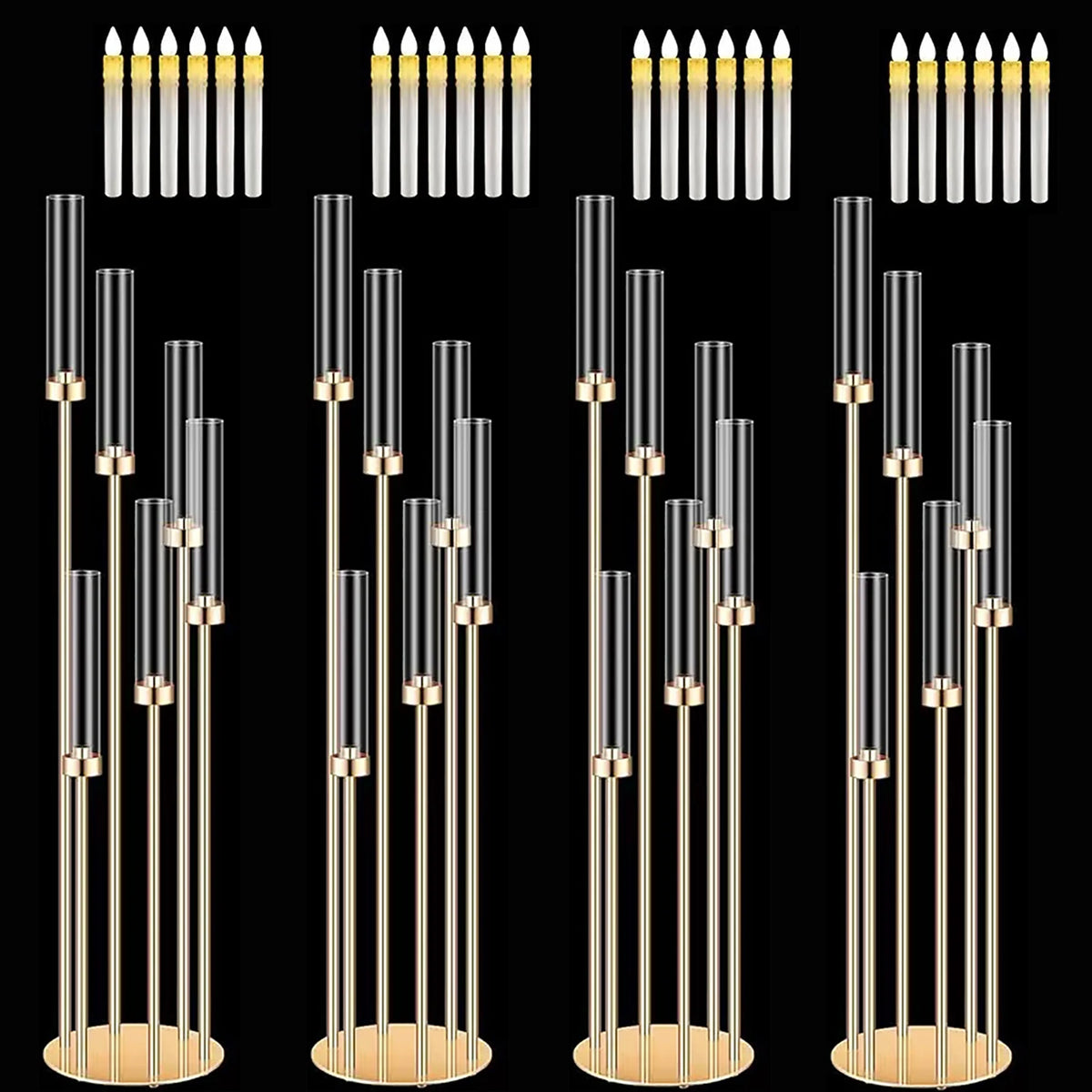 Metal Floor Candlestick Holders With LED Candles For Event Decor