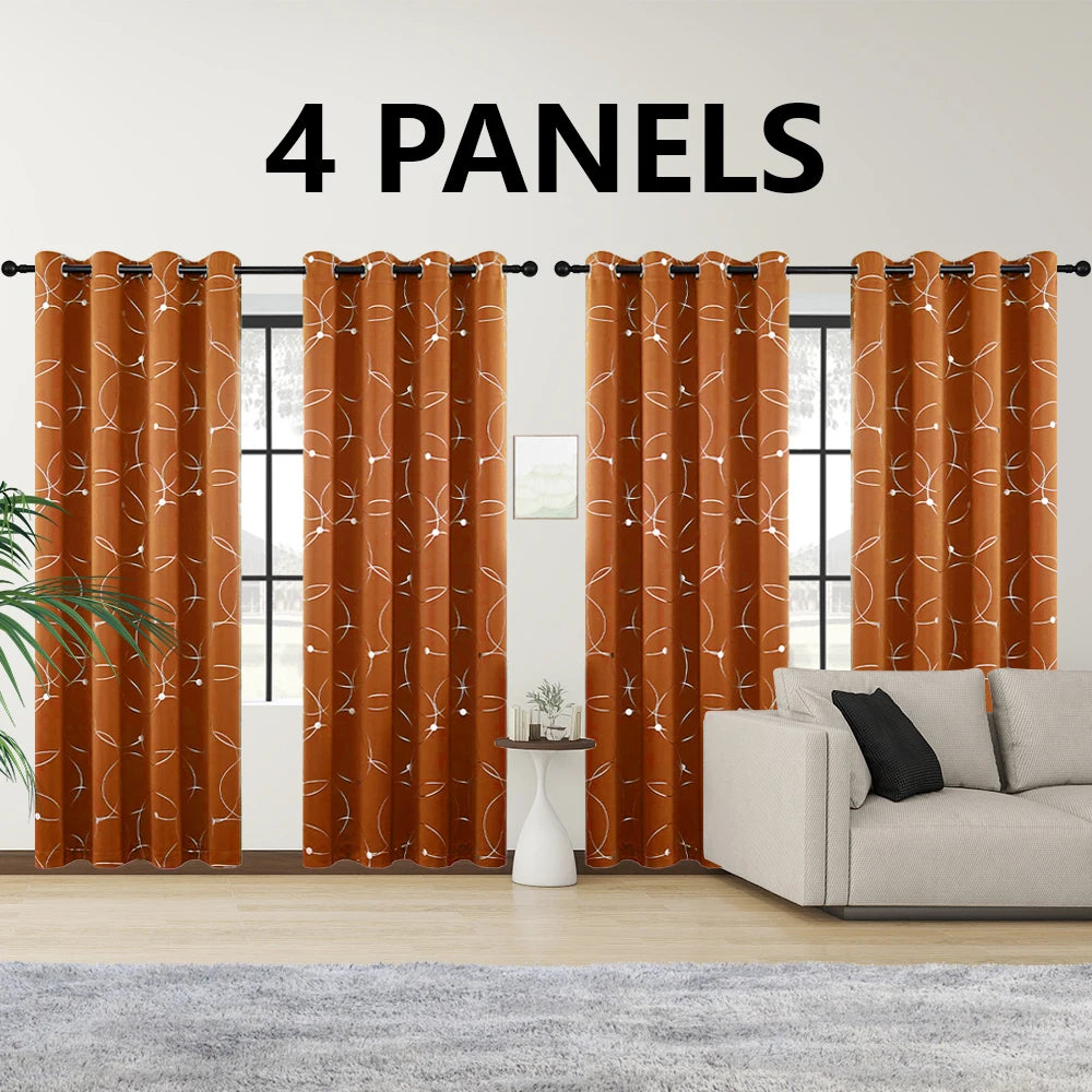 4PCSBlackout Curtains Grommet Thermal Insulated Room Darkening  With Circle And Dots Foil Printed For Bedroom