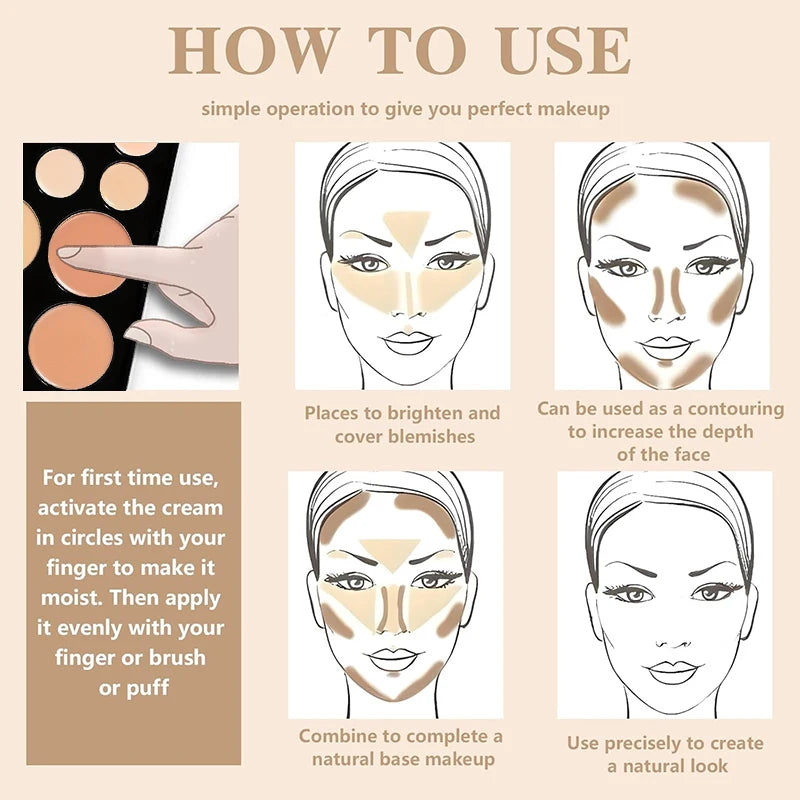 VERONNI Cream Contour Concealer Palette With Brush, Highlighter And Bronzer