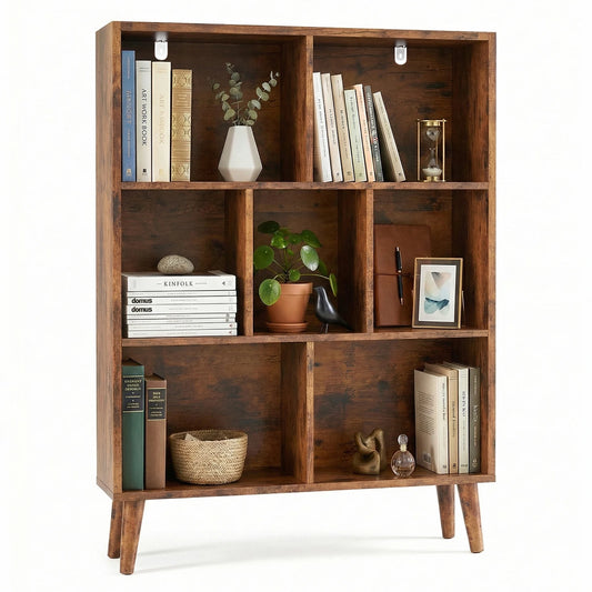 MCQ 3 Tier Wooden Bookcase with Legs Storage Organizer Display Shelves Classic Bookshelf Storage Shelves Bookshelf Sturdy Structure Graduated Shelves for Home