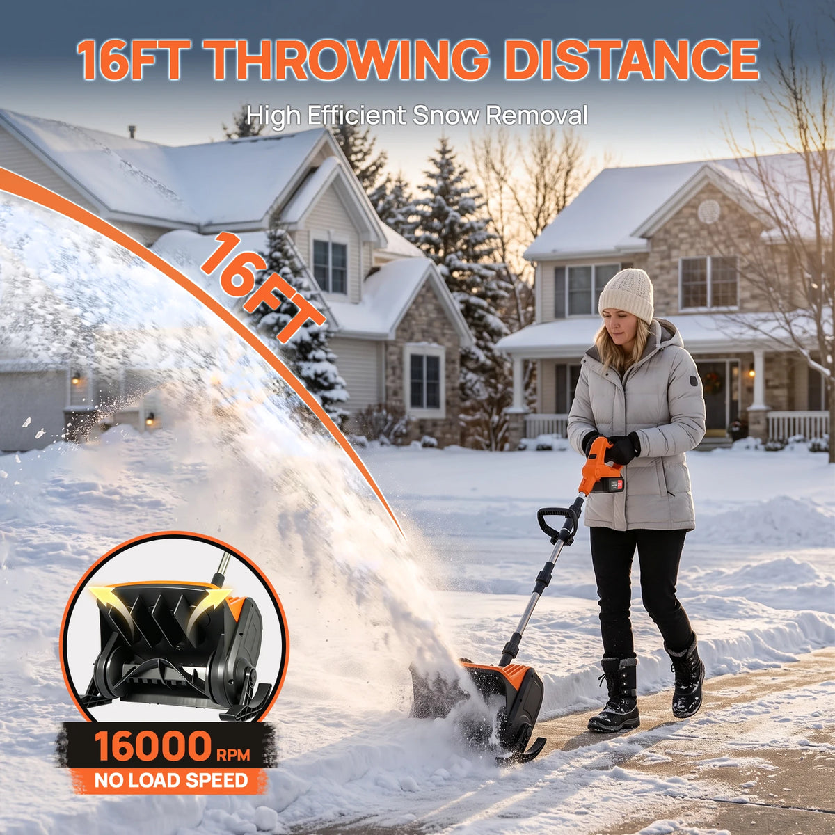 Brushless Cordless Snow Shovel With Foldable Design And Ski Wheels