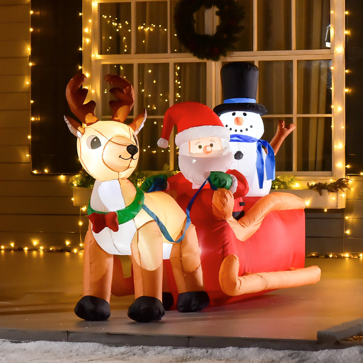 HOMCOM 6.5 ft Long Christmas Inflatables Outdoor Decorations Santa Claus on Sleigh, Reindeer and Snowman with LED Lights for Holiday Yard Christmas Decor