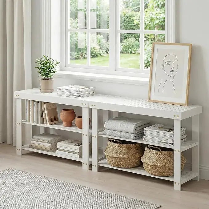 Shoe Rack Bench, 3-Tier Bamboo Shoe Storage Organizer with Seat, Heavy Duty Entryway Bench for Hallway Living Room Bedroom