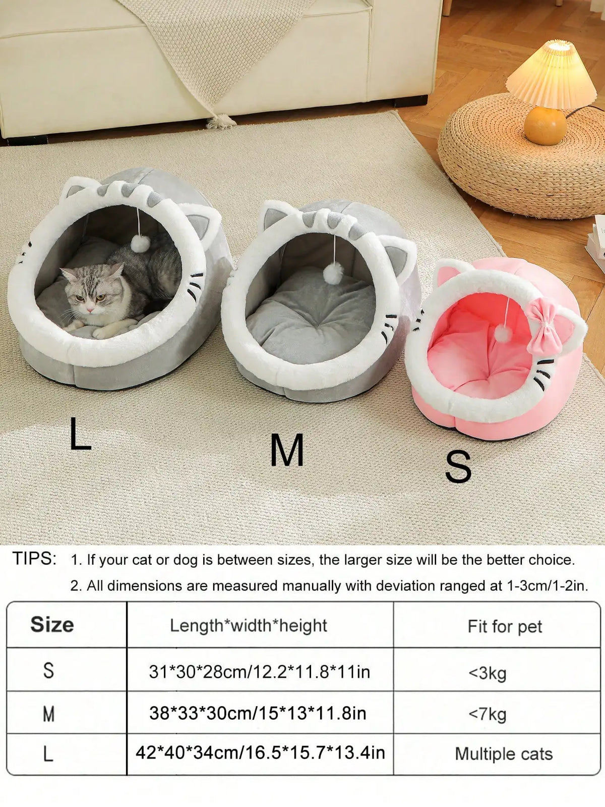 PETSIN 1 Pc Cute Cat Bed For Indoor Cats House, Washable Pet House, Warm Pet Cave Bed , Suitable For Use Of Rabbits, Puppies And Cats