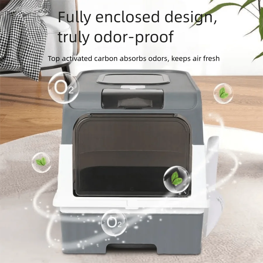 Fully Enclosed Cat Litter Box with Top Entry & Drawer, Extra Large Odor-Proof Splash-Proof Litter Pan, High Capacity Anti-Leak Cat Toilet for Multiple Cats