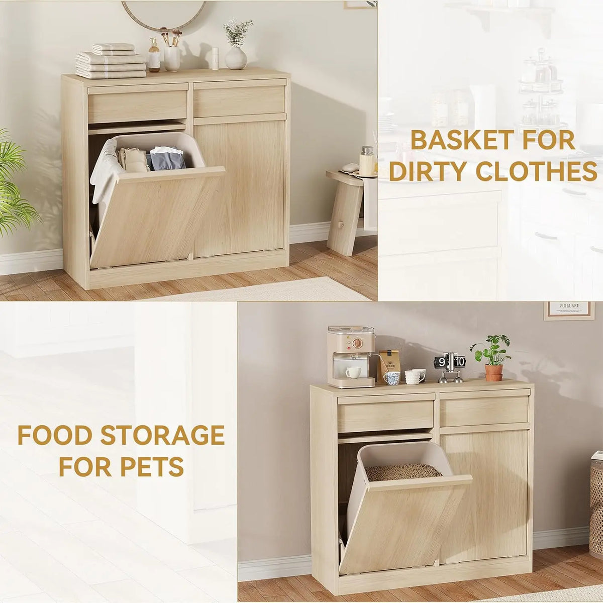HiMISS Double Tilt Out Trash Cabinet With Hidden Storage