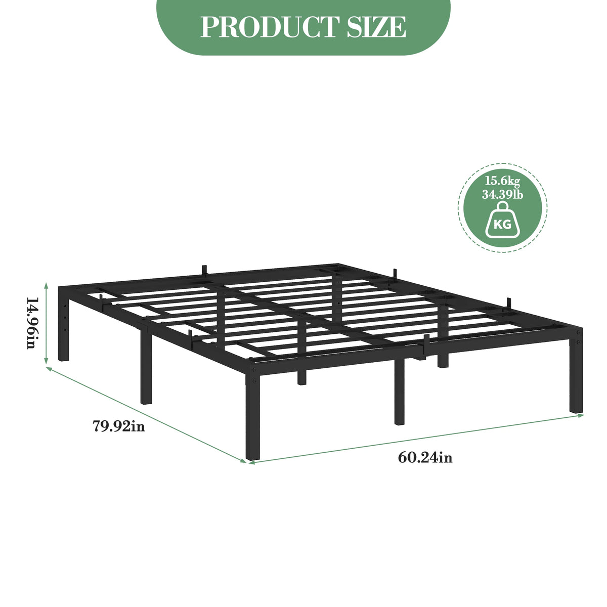 Twin/Full/Queen Size Metal Platform Bed Frame, Noise Free Anti-sliding Metal Slats, Heavy Duty Mattress Foundation with under Storage Space, 1000LBS Capacity, No Box Spring Needed