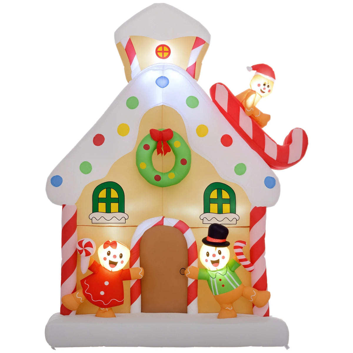Outsunny 7FT Christmas Inflatable Gingerbread House, Giant Christmas Inflatables, Huge Blow Up Christmas Decorations with Built-in LED Lights for Indoor, Outdoor, Yard, Party