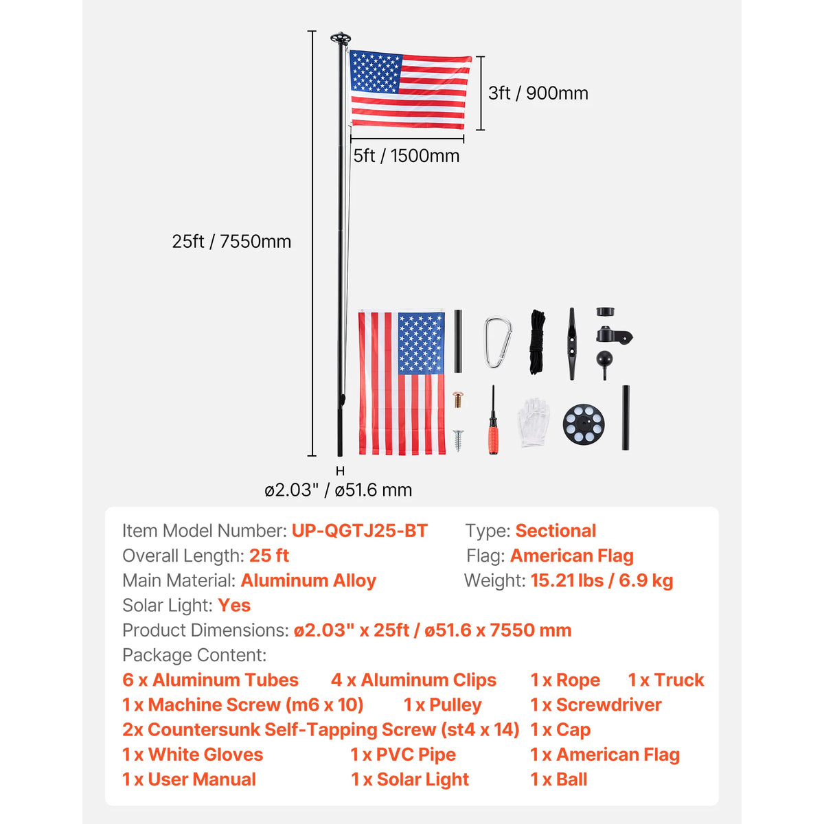 VEVOR Aluminum Flagpole Kit With American Flag For Yard