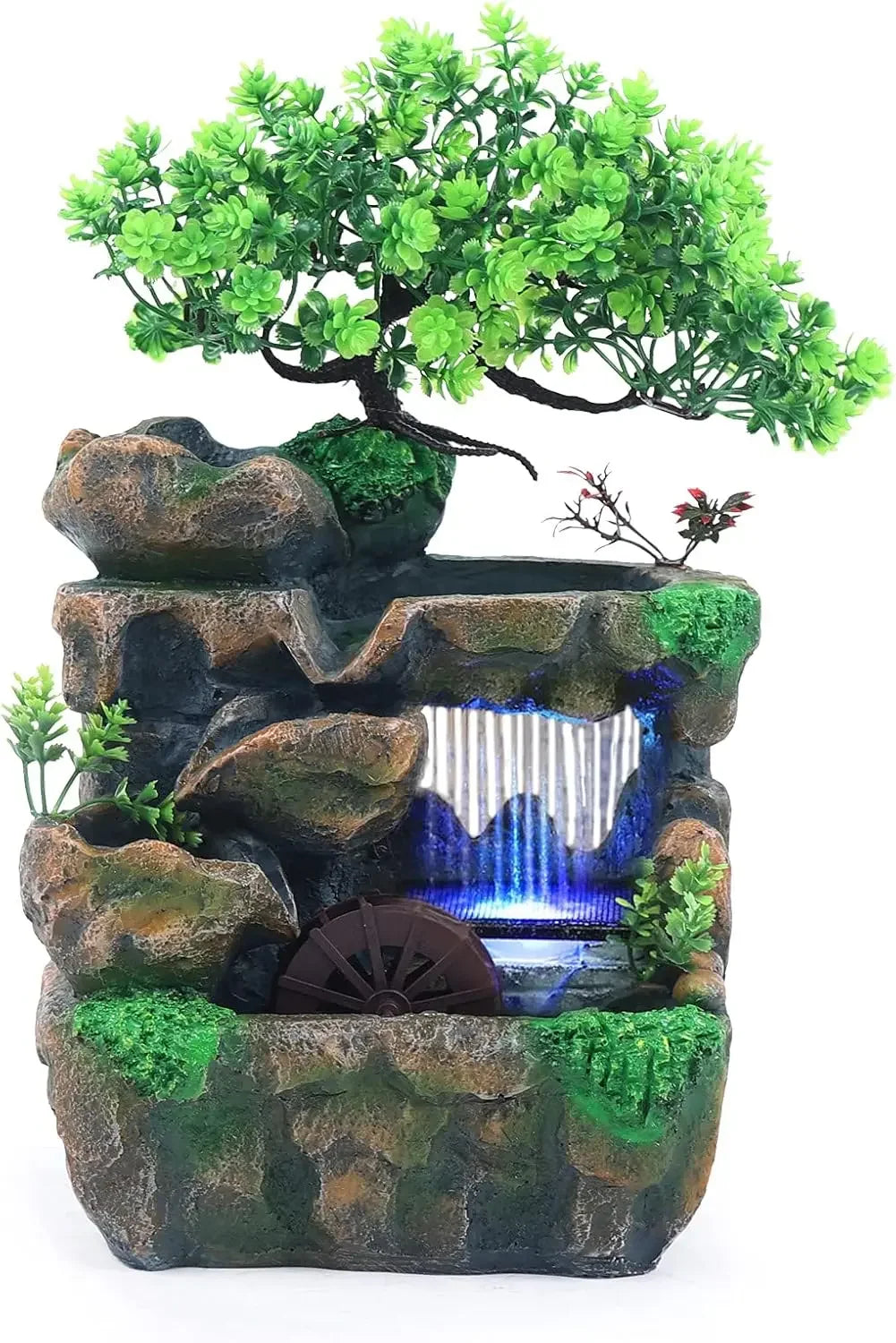 Indoor Waterfall Meditation Fountain with Automatic Pump and LED Light, Tabletop Waterfall Fountain, Relax Desktop Water for Home Office Bedroom Decoration