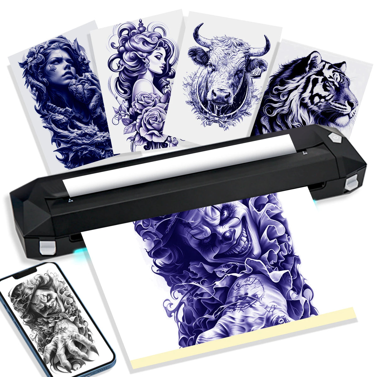 Portable KVM Tattoo Thermal Stencil Printer Bluetooth & USB Connection Support Phone Tablet PC Procreate Illustration Printing