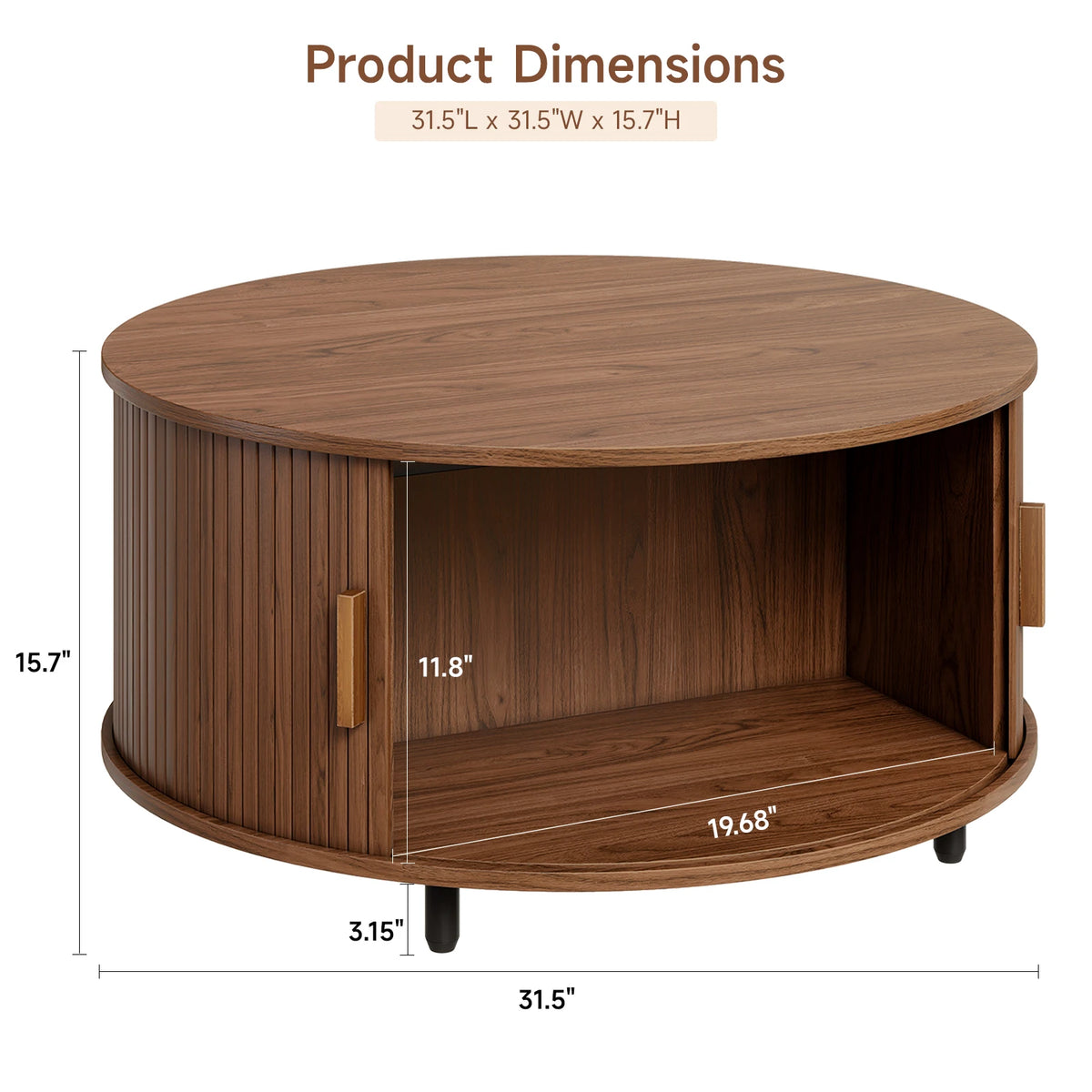 ONBRILL Modern Coffee Table With Storage And Curved Sliding Door